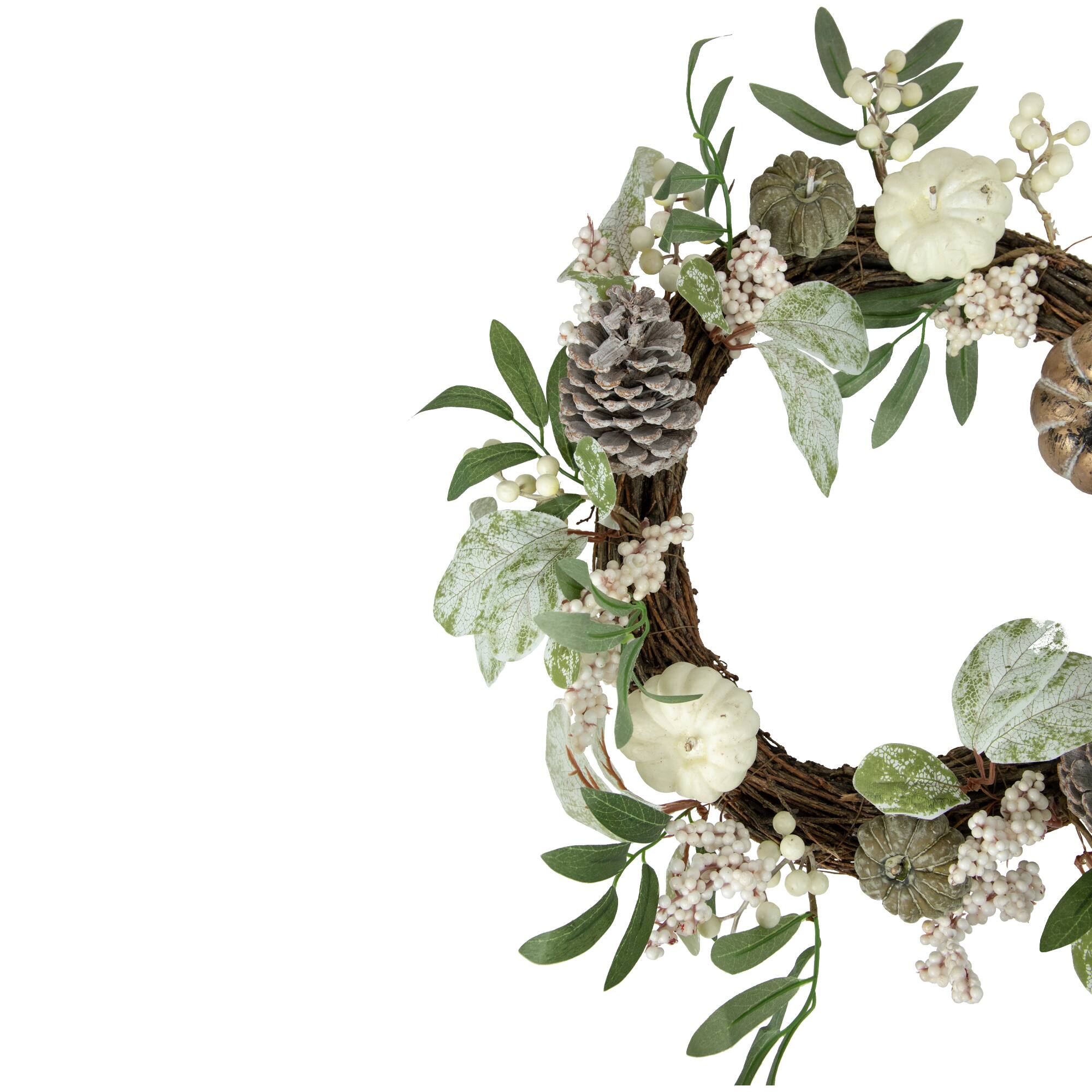 20" Pumpkin & Berries with Pinecones Artificial Fall Harvest Twig Wreath